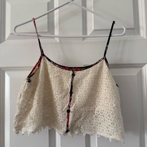 Cream Lace Cropped Cami with Floral Trim